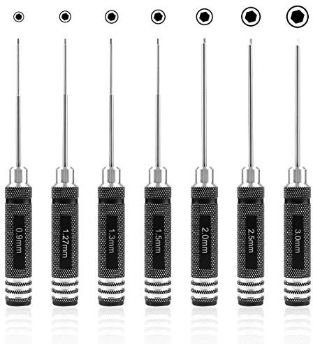 Sechskant Schraubendreher Satz 7-teilig | Rc Werkzeug Innensechskant Schraubenzieher Handwerkzeug für Modellbau Auto Boot Quadcopter 0,9 mm | 1,27mm | 1,3 mm | 1,5 mm | 2 mm | 2,5 mm | 3,0 mm