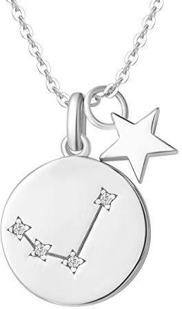 FANCIME Ariete Segno Zodiacale 12 Costellazione Ciondolo Collana in Argento Sterling 925 Placcato Oro Bianco Gioielli per Donna Ragazze Bambini - Catena Lunghezza: 40 + 5 cm