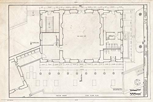 Historic Pictoric : Blueprint 13. Engine House First Floor Plan - Fairmount Waterworks, East Bank of Schuylkill River, Aquarium Drive, Philadelphia, Philadelphia County, PA 12in x 08in