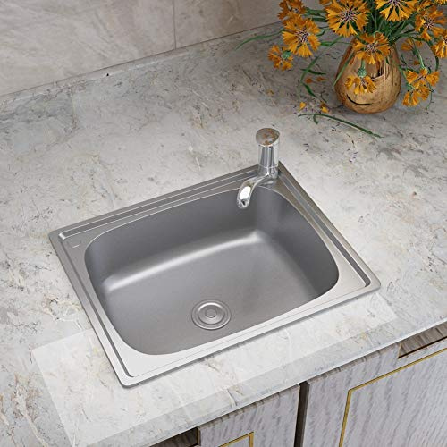 Warmiehomy Single Bowl Sink Stainless Steel Square Kitchen Sinks with Strainer Plugs Fixing Clips Seals Small Single Sink (Size: 495mm x 395mm x 200mm)