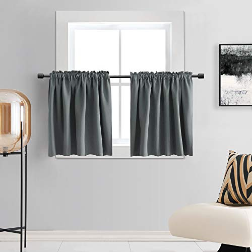 DONREN Små gardiner för badrumsfönster, 2 paneler, mörkläggande värmeisolerande gardinlängder för kök, korta gardiner med kanal, 76 x 76 cm, grå (Medium Grey)