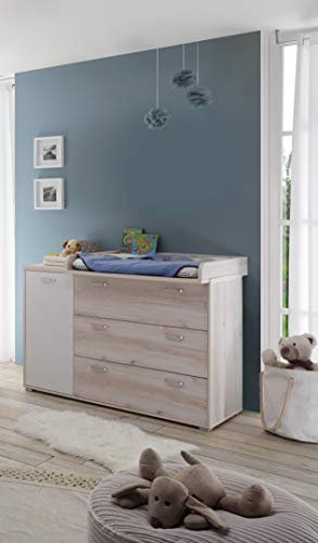 möbelando Wickeltisch Babymöbel Kommode Baby Wickelkommode Cristiano I Aurum/Weiß