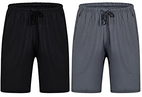 2 Piezas Pantalones Cortos de Pijama para Hombre Verano Shorts Cintura ajustable de Modal con Bolsillos