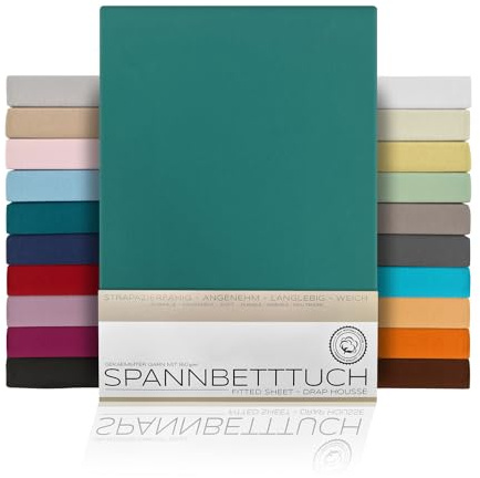 BEAUTEX Sábana Bajera Sábanas de algodón Peinado, Jersey Premium 160g / m², se Puede Seleccionar el tamaño y el Color, Standard - 160x200x30 cm, Petróleo