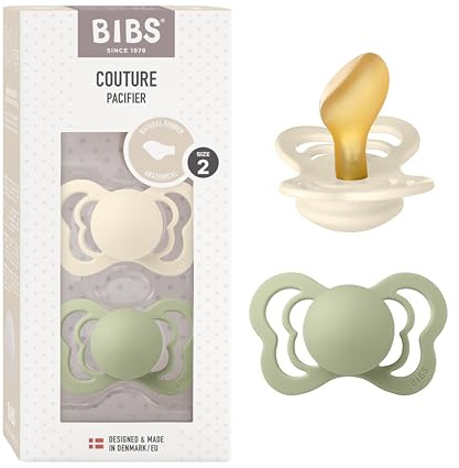 BIBS Couture Schnuller 2er-Pack, BPA-frei, Kiefergerechte Form. Naturkautschuk/Latex, Hergestellt in Dänemark. 6-18 Monate (2er Pack), Ivory/Sage