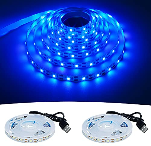 GOMING 5V USB LED Strip Blau 460-465nm LED Streifen 240LED 4M(2 Stück x 2M) | USB-betrieben SMD2835 LED Band Selbstklebend Nicht Wasserdicht IP20 Lichtband für Innen Heim Küche Deko
