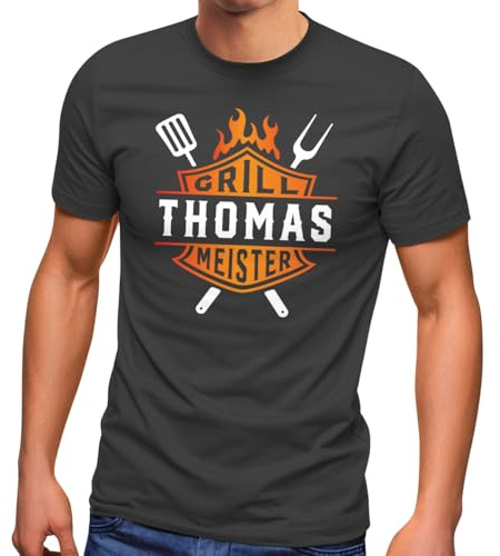 MoonWorks® Herren T-Shirt Grillmeister Biker personalisiert eigener Name Geburtstag Geschenk für Männer