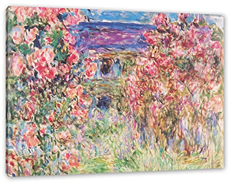 Pixxprint Claude Monet - Das Haus in den Rosen, Größe: 120x80cm, Leinwandbild, fertig gespannt, Wandbild, Dekoration, Kunstdruck, kein Poster
