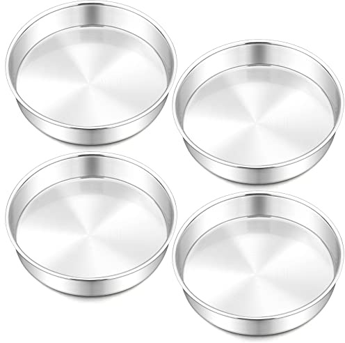 Onader 8Inch Cake Tin Set of 4, Stainless Steel Round Cake Pans for Baking | Healthy, Sturdy & Non-rust, Mirror Finished & Dishwasher Safe, One Piece Design, Great for Birthday Christmas Wedding Baking