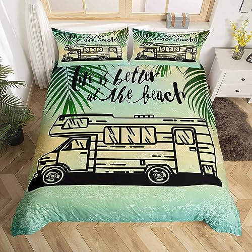 Wohnmobil Bettwäsche-Set für Mädchen Camper Jungen Bettwäsche 200x200 Teenager Kinder glücklich Camping Bettbezug Urlaub Strand Ozean Kokosnussbaum Sommer Bettwäsche Wohnmobil Reisen Auto Camping