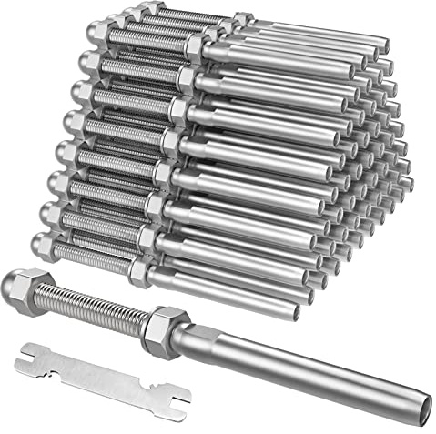 BLIKA 60 Pack 3/16 Cable Railing Swage Threaded Stud Tension End Fitting Terminal for 3/16 Cable Deck Railing Hand Swage T316 Stainless Steel Marine Grade