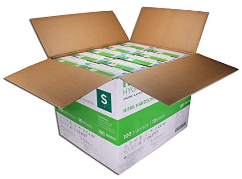 Eukamed Hygiene GmbH Nitril-Handschuhe S, 1000 Stück, puderfrei, latexfrei, hypoallergen, Lebensmittelhandschuhe, medizinische Einweghandschuhe (Karton mit 10 Pack á 100 Stück)(Größe S)