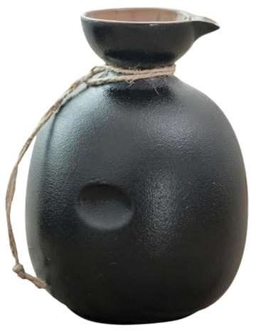 Yardwe Ceramic Wine Jug - Japanese Sake Bottle for Home Use Elegant Black Ceramic Design Reusable Sake Carafe Decorative Tableware for Dining