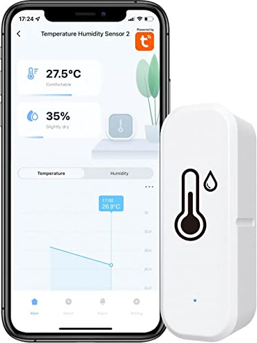 Capteur de thermomètre hygromètre WiFi Tuya avec enregistrement d'application rappel de batterie faible capteur de thermomètre intelligent fonctionne avec Alexa, Tuya et Smart Life pour cave à vin dom