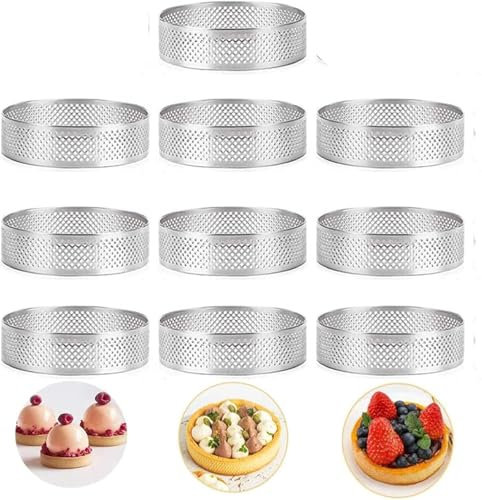 Smallterm Lot de 10 anneaux à tartelettes ronds avec trous en acier inoxydable - Pour la fabrication de tartelettes, quiches, tartes, quiches, burgers - 10 cm