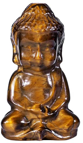 Nupuyai Kleine Tigerauge Stein Buddha Figur Edelstein Glücksbuddha Deko | 5 cm Edelstein Buddha Figur, Glücksbringer Talisman, Feng Shui, Glücksbuddha Statue Zen Deko für Meditation Wohnzimmer