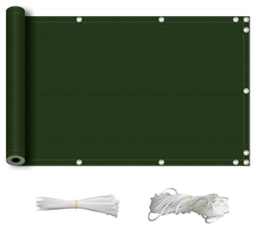 ZQXFZ Cache Balcon Brise Vue 140x700cm 165g/㎡ imperméable Assemblage Rapide Garde de Vie privée Brise Vue pour Balcon Appartement Pare-Vue -Vert Foncé.