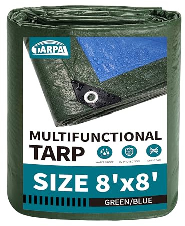 TARPAL 8x8 Feet Green Tarp Waterproof 6mil Small tarps Multipurpose Protective Cover All Purpose Poly Tarps Cover for Firewood Outdoor Furniture etc | All Purpose Poly Tarps Cover with grommets for Firewood Outdoor Furniture,Green/Blue