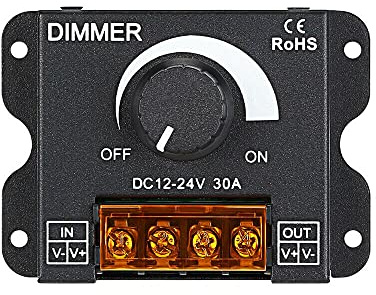 SEIWEI Controlador de atenuación LED, 12V-24V 30A, regulador de luz LED de un solo color, metal, brillo ajustable, atenuación digital PWM, 85 mm x 62 mm x 35 mm