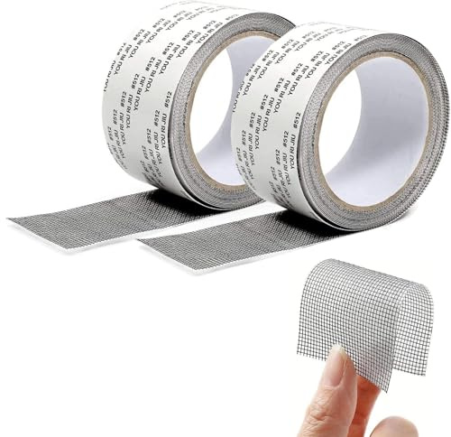Norhogo 2 Pcs Nastro per Riparare Zanzariere, Nastro Adesivo in Fibra di Vetro per Finestre Insetto, Zanzariera Tessuto Fibra di Vetro Screen Repair Patch, 5cm x 200cm Grigio