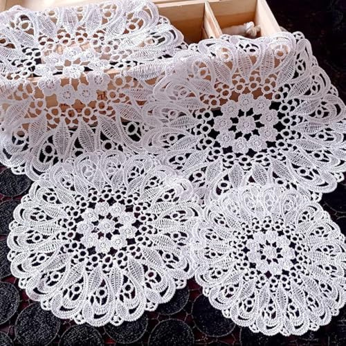 4 Stück Spitze Runde Gestickte Tischläufer,Handarbeit Geklöppelt Weiße Spitze Tischläufer Untersetzer Häkeln Tischläufer Spitzendeckchen Platzdeckchen für Küche,Esszimmer,Dreamcatcher Dekoration 15cm