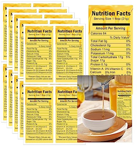 Honey Nutrition Labels Honey Nutrition Facts Calories Mason Jar Labels 1.75 x 3.5 Inch - Honey Nutrition Canning Label for Homemade Honey Jars Honey Containers 200 Pcs