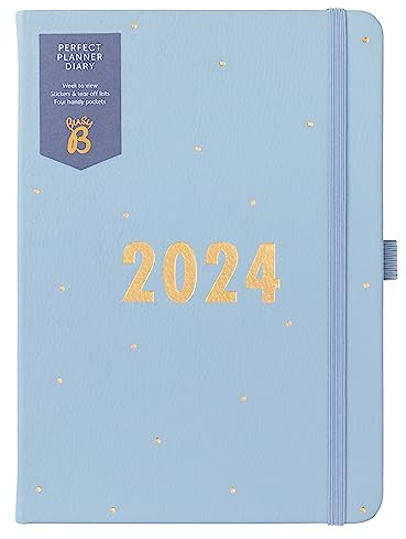 Busy B - Perfect planner Terminkalender von Januar bis Dezember 2024 - Blau - A5 Wochenübersicht Planer mit Kunstlederdeckel, Stickern und Abreisslisten