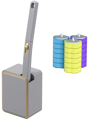 Einweg-Toilettenbürstenset mit 18 Ersatzschwammköpfen, Wandmontiertes Toilettenbürsten-Set mit Halter, Grau