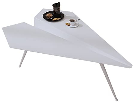 Table d'appoint en fer exquise, petite table basse de salon en forme d'avion créative, table de loisirs en laque de cuisson simple pour chambre à coucher (couleur : blanc, taille : 105 x 72 x 38 cm)