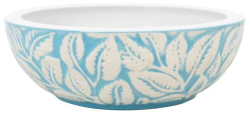 vidaXL Vasque à Poser, Évier de Salle de Bain avec Trou de Vidange, Lavabo avec Motifs Toilette Salle d'eau, Blanc et Bleu Rond Φ41x14 cm Céramique