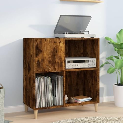 Prissent Mobile Porta Dischi in Rovere Fumo - Scaffale Libreria Multiuso per CD e Vinili - Mobiletto Stretto per TV e Soggiorno - 84,5x38x89 cm in Legno Multistrato