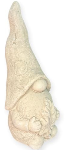 OriginalPaul Skulp & Betondesign Steinfigur - Lustiger Wichtel Paul mit Blatt vor dem Bauch - frostsicher und aus eigener Produktion
