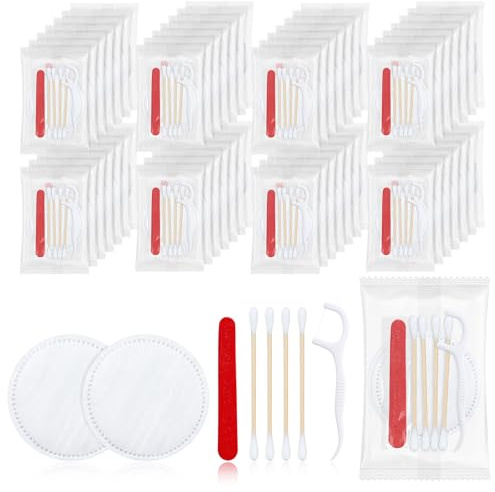 LLHQAMT Hotel Vanity Set, Hotelbedarf Toilettenartikel einzeln verpackt, Hotel Vanity Kit mit Wattepads, Wattestäbchen, Zahnseide und Nagelfeile (100 Stück)