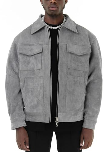 Vintage High Street Wildleder Material Crock Jacke mit Reißverschluss Revers lässige kurze Jacke for Herren (Color : C3, Size : S)