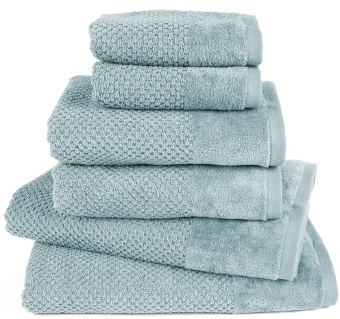 Pure Label Handtuch Set 6tlg 2xDusch 2xHand 2xGäste Türkis | 100% Baumwolle, weich & saugstark - Waschbar bis 60∘C, trocknergeeignet