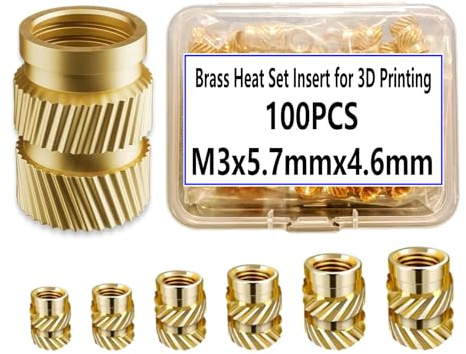 100pcs Threaded Inserts - Knurled Nuts, M3x5.7 Brass Heat Set Insert for 3D Printing Components and Plastic Parts