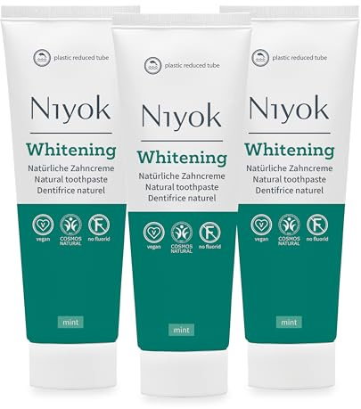 Niyok Whitening Zahncreme Mint 3 x 75 ml | Fluoridfreie Whitening Zahnpasta mit Kreide, Kieselsäure und Xylit für ein frisches Mundgefühl