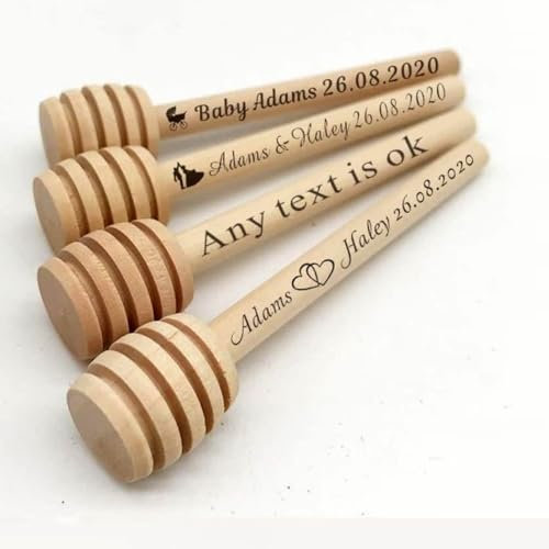 HERSTL Cuillère À Miel De Cuisine Personnalisable - Cuillère pour Miel Personnalisée Et Gravée en Bois，Miel en Bois Gravées sur Mesure, Faveurs De Bar-mitsvah 20 Pièces(8cm)