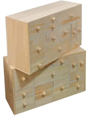 Gkesgm Wooden Countdown to Christmas Advent Calendar, Storage Organizer with 24 Drawers, Jewelry Box, Desktop Organizer, DIY Unfinished Wood Set of 2 Refillable Wooden Advent