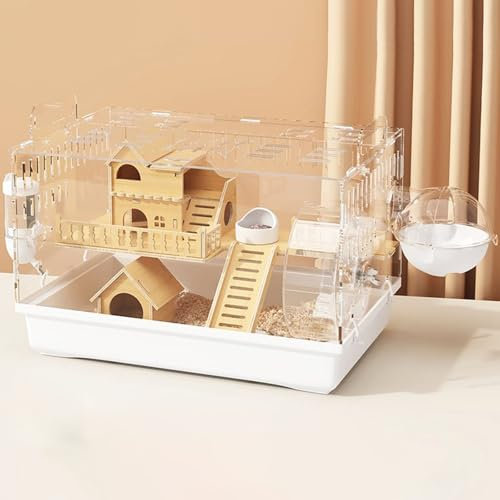 Acryl Hamsterkäfig 2-Ebenen Kleintierkäfig Rattenvilla mit Wohn und Spielbereich mit Multifunktionszubehör Kleintierhaus für Hamster Gerbil Mäuse