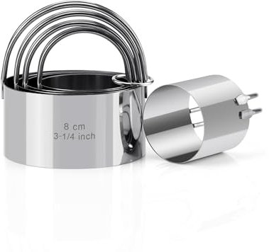 BS-VOG Cortadores de Galletas Set 5 Piezas, Cortador Redondo con Mango, Moldes Reposteria de Acero lnoxidable, Herramienta Profesional Circular para Aficionados a la Reposteria Y Panaderos Caseros