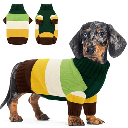 AOFITEE Hundepullover für Kleine Hunde, Winter Weihnachten Pullover Hund | Warm Strickpullover Sweater für Hunde, Rollkragen Hundepulli Kleine Hund Pullover für Dackel Wintermäntel, Grün S