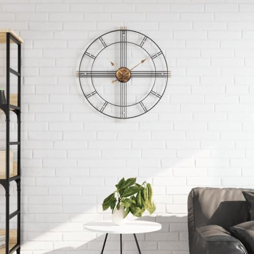 Brokky Orologio da Parete Nero Ø60 cm in Ferro-Orologio da Parete Adesivo Grande - Particolari Moderni - Orologio da Muro per La Casa Soggiorno Cucina Camera da Letto Ufficio Decorazione