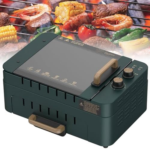 YHUEGH Barbecue électrique Kebab, 1000 W, Machine à brochettes rotative Automatique, Barbecue Multifonctionnel sans fumée à 2 Couches, Surface antiadhésive et contrôle de la température