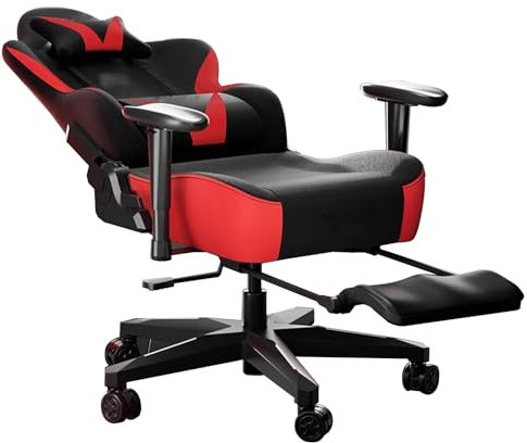 LVYWEX Ergonomischer Gaming-Stuhl, bequem und atmungsaktiv Bürostuhl höhenverstellbar Computerstuhl mit Fußhocker(with Foot Rest)