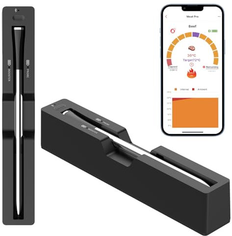 ZbOLi Smart Wireless Meat Thermometer Probe, Bluetooth Meat Thermometer with Accurate Sensors and Smart App, Digital Food Thermometer with Temperature Alarm, for Oven Grill Kitchen and Air Fryer