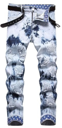 Jeans bianchi Uomo Jeans da uomo 38 Vita Regali di Compleanno Moda Casual Stretch Stampato Tubo Dritto Slim Fit Confortevole Western Denim Pantaloni Mens Jeans Alti, Blu, XL