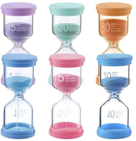 6PCS Sanduhren Set für Kinder,Buntes Sanduhren Set 1/5/10/15/20/30 Minuten,Wachstum von Kindern, das Lernen, das Unterhaltungszeitpunkt, kreative Geschenke, Sanduhr für die Heimdekoration