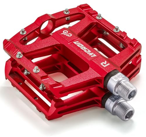 LYCAON Bike Cycling Pedals, CNC Machined Aluminum Alloy Durable Non-Slip Bicycle Pedal, CR-MO & 3 Bearings Pedals for 9/16 Universal Cycling MTB BMX Mountain Road Bike (Red)