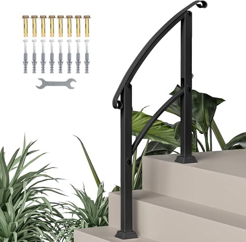 Outsunny Barandilla de Escalera 71 cm Pasamanos para Escalera con Kit de Instalación Ángulo Ajustable para 1-3 Escalones para Exterior Terraza Patio Negro